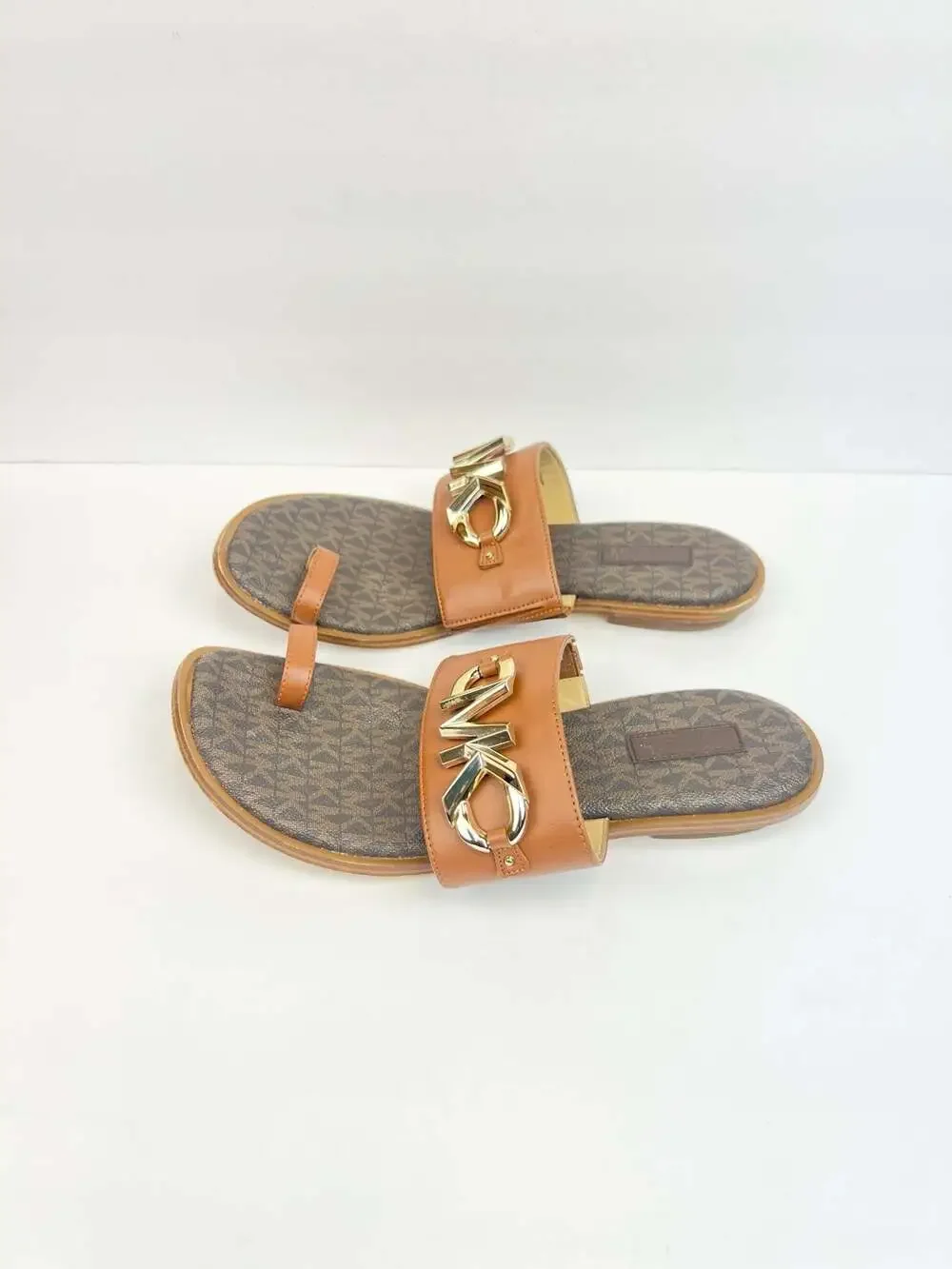 Michael Kors Rory Flat Thong Sandals in Brown Signature Logo Canvas